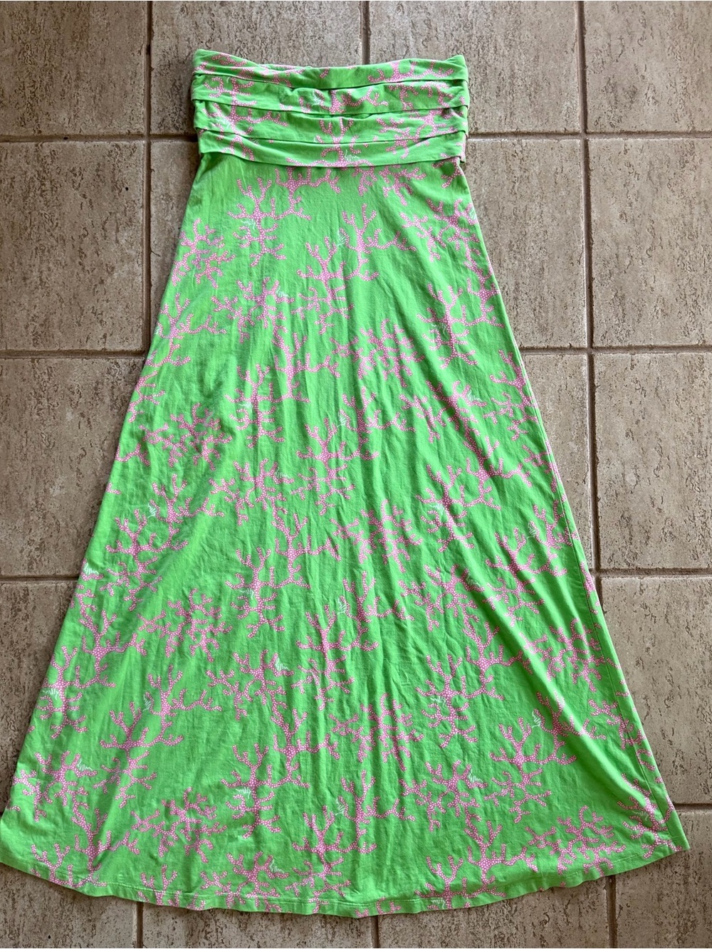 Lilly Pulitzer Size L Petula Strapless Maxi Dress Green Coral Me Crazy Resort - Picture 8 of 9